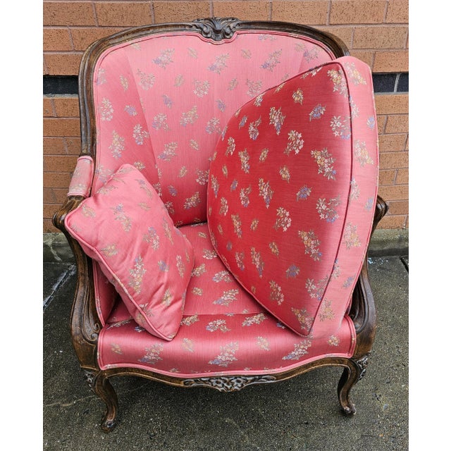 Victorian Victorian Style Carved Fruitwood and Upholstered Lounge Chair For Sale - Image 3 of 7