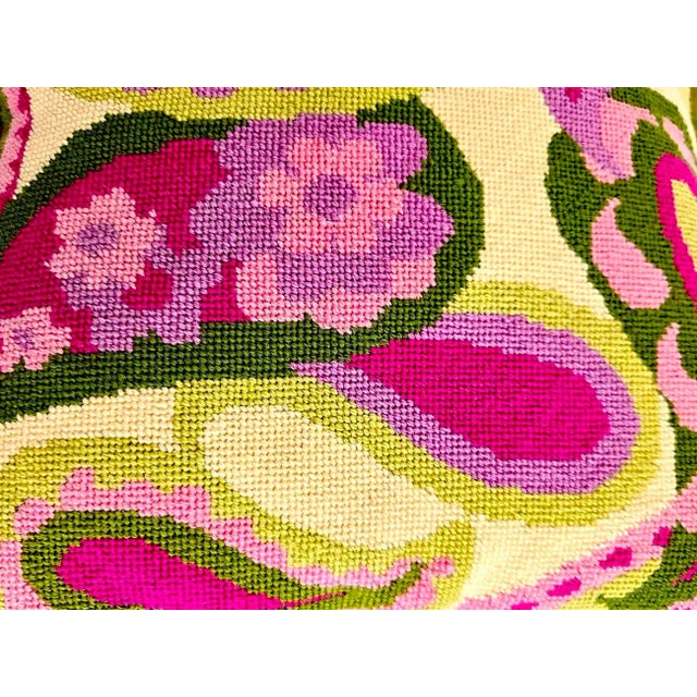 Vintage Needlepoint Pillow With Paisley Floral Motif For Sale In Miami - Image 6 of 16