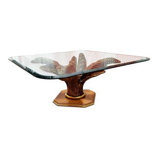 20th Century Hollywood Regency Glass and Tropical Leaf Coffee Table For Sale