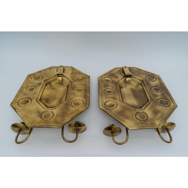 Hand-Crafted Brass Wall Sconces Shields - a Pair For Sale - Image 9 of 13