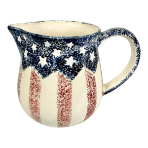 1980s Vintage Boho Chic Americana Stars & Stripes Sponge Style Patriotic Pitcher