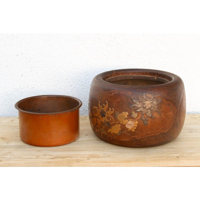 Brown Large Antique Japanese Inlay Wood Hibachi Platter For Sale - Image 8 of 9