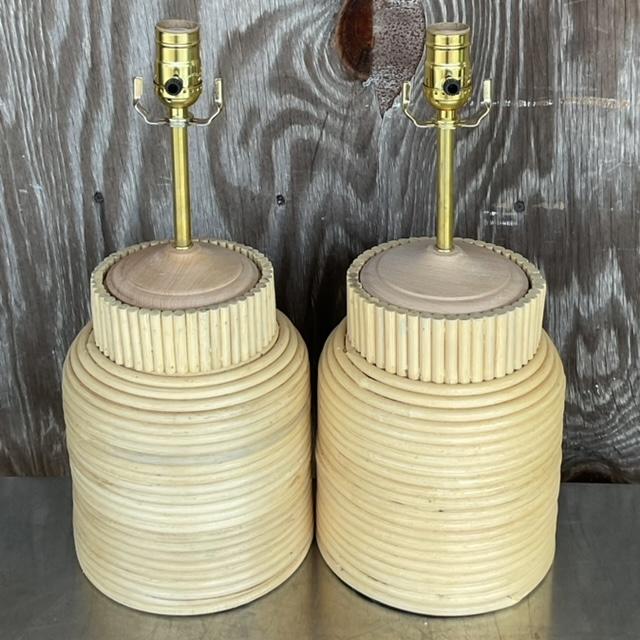 Late 20th Century Vintage Boho Pencil Reed Lamps - a Pair For Sale - Image 5 of 9