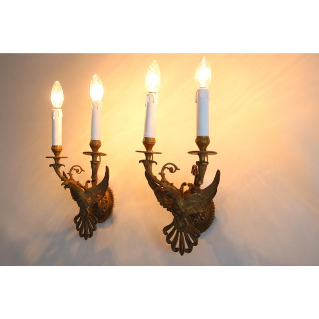 Antique Brass Eagle Wall Sconces, 1890s, Set of 2 For Sale - Image 10 of 15