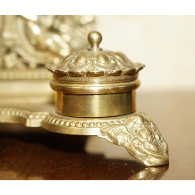 French Baroque Repousse Gilt Brass Inkwell Letter Stand with Cherubs, 1900s For Sale - Image 6 of 18