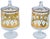 Gorgeous set of two midcentury handblown 22-karat gold Culver glass candy jars, exhibiting an elaborate hand-painted...