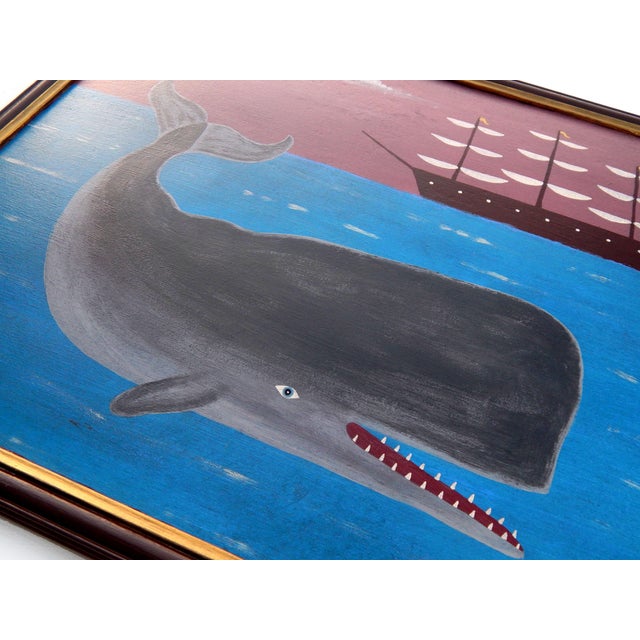 Matt Rix, Naive Style Sperm Whale and Sailing Ship, Oil on Board For Sale - Image 6 of 10