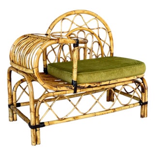 Mid-20th Century Restored Bent Rattan Telephone Settee With Smoked Glass Table For Sale