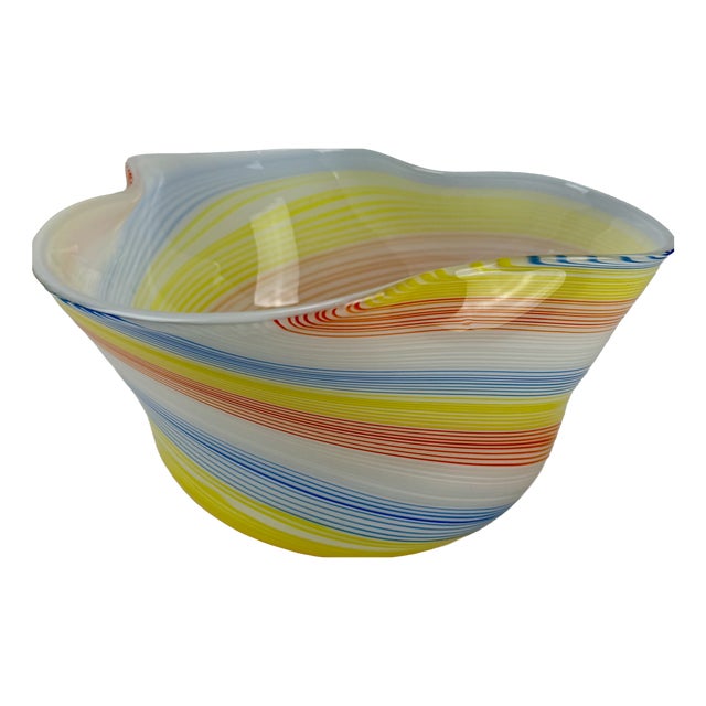 Mid-Century Swirl Murano Glass Fazzoletto Bowl or Vase attributed to Gino Cenedese, 1970s For Sale