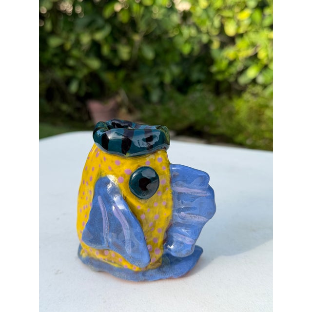 Late 20th Century Vintage Handcrafted 4” Crackle Glazed Tropical Fish Art Pottery Vase For Sale - Image 5 of 10