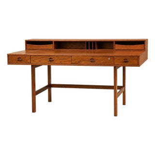 1973 Peter Lovig Signed Teak Flip Top Desk For Sale