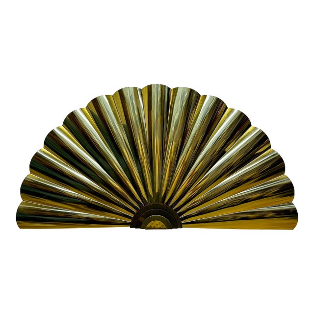 Curtis Jere Artisan House Large Brass Fan Wall Sculpture, 1989 For Sale