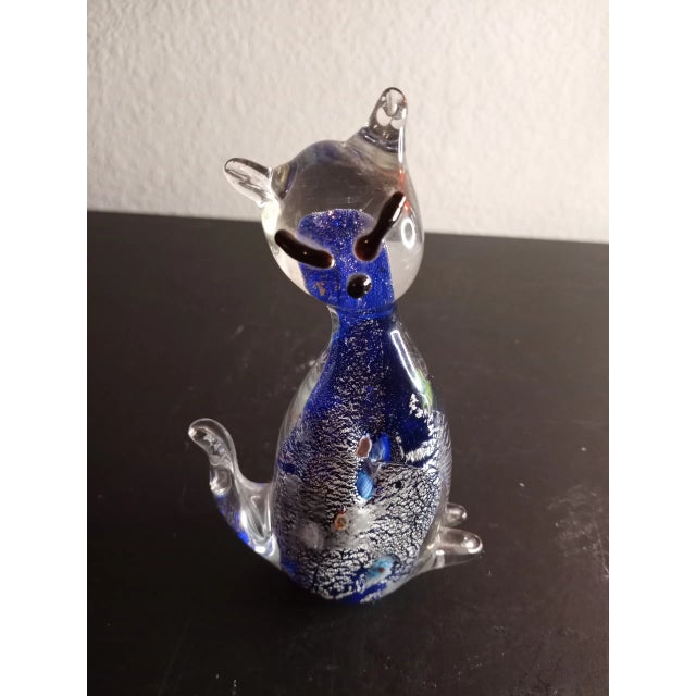Blue Murano Style Millefiore Art Glass Cat Figurine For Sale - Image 8 of 8