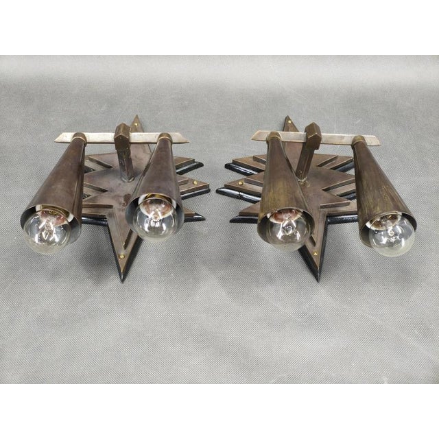 Czech Cubist Brass Wall Lights, Czechoslovakia, 1920s, Set of 2 For Sale - Image 6 of 13