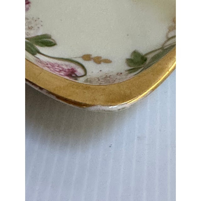 Ceramic Antique 1880s Limoges France Cottage Bon Bon Basket With Handle, Hand-Painted Floral Design With Heavy Gold Trim For Sale - Image 7 of 17