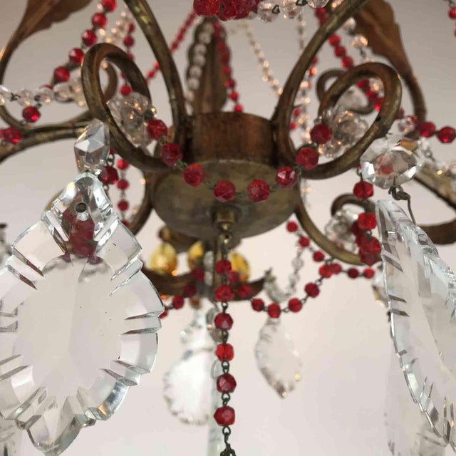 Antique Chandelier with Red Crystals For Sale - Image 9 of 15