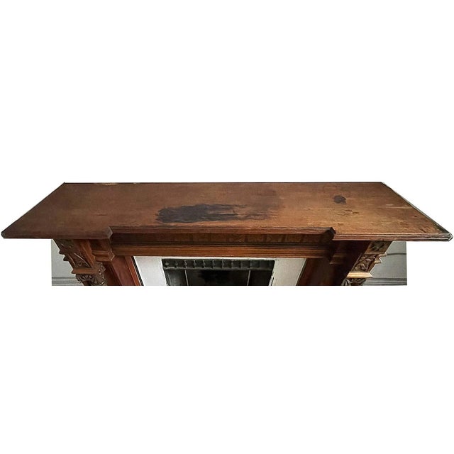 Late 19th Century Antique Walnut Mantel - Hand Carved For Sale - Image 5 of 9