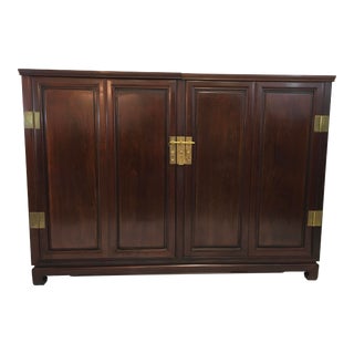 Asian / Campaign Style Teak and Brass Dry Bar For Sale