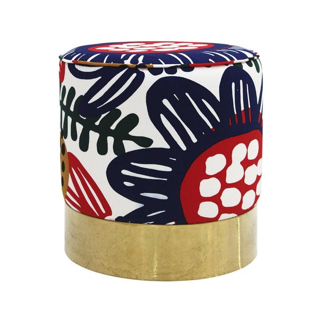 Mid-Century Modern Italian Circular Floral-Patterned Ottomans, 1960, Set of 2 For Sale - Image 3 of 11