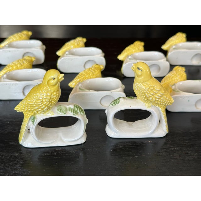 Set a cheery dining room table with these yellow canary bird napkin rings. The ceramic hand-painted yellow song bird...