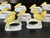 Set a cheery dining room table with these yellow canary bird napkin rings. The ceramic hand-painted yellow song bird...