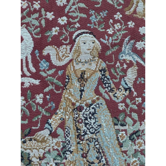 1970s Vintage French Aubusson Style Lady and Licorn Jacquard Tapestry, 1970s For Sale - Image 5 of 16