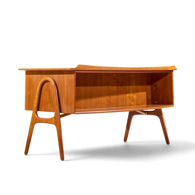 Wood Svend Madsen Mid Century Danish Teak Curved Desk For Sale - Image 7 of 11