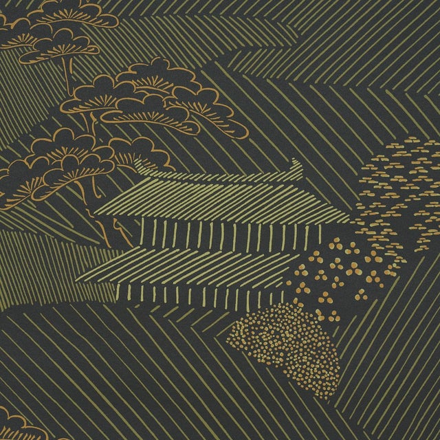 Traditional Sample - Schumacher Nikko Wallcovering In Black For Sale - Image 3 of 5