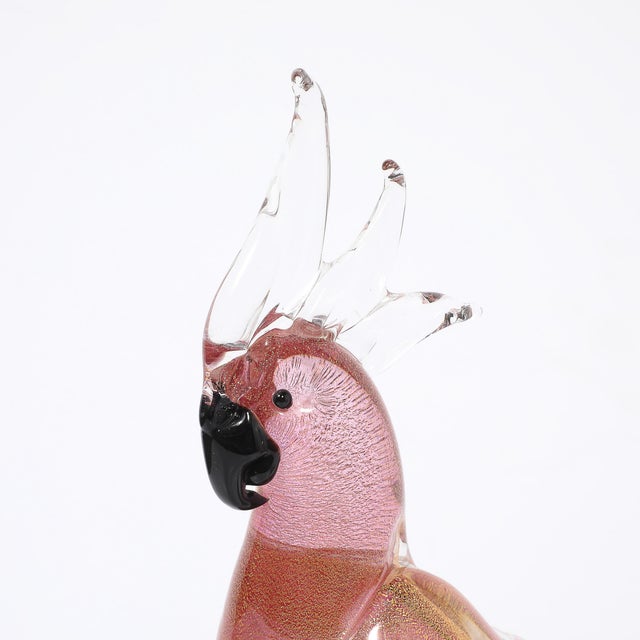 Pair of Mid-Century Hand-Blown Murano Rose Hued Cockateel Sculptures W/ 24k Gold For Sale - Image 11 of 13