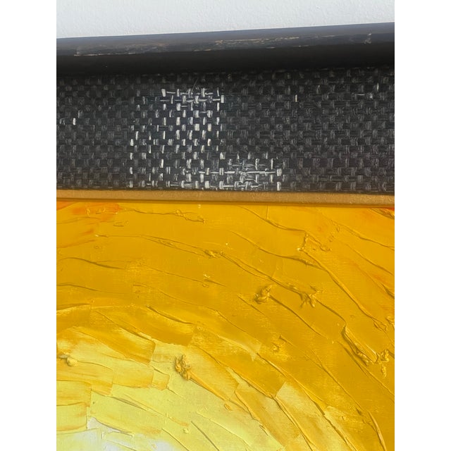 1970s Vintage Mid Century Modern Canvas Sun Sunshine Pallet Knife Oil Canvas Painting Wall Art, Framed For Sale - Image 9 of 10