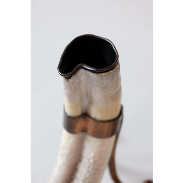 19th Century Rustic Pair of 19th Century Game Animal Horns Mounted on Scrolling Metal Stands For Sale - Image 5 of 7