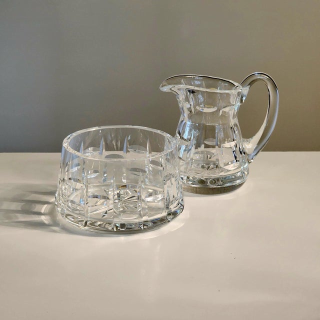 Glass 1960s Creamer Pitcher and Sugar Bowl Set Tralee by Waterford Crystal For Sale - Image 7 of 14