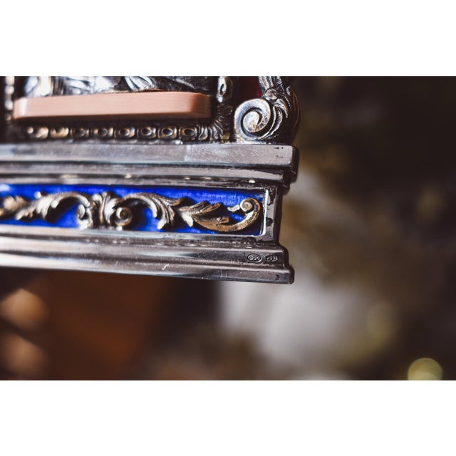 Green Antique Italian 800 Silver Madonna & Child Icon with Malachite Mosaic Enamel For Sale - Image 8 of 11