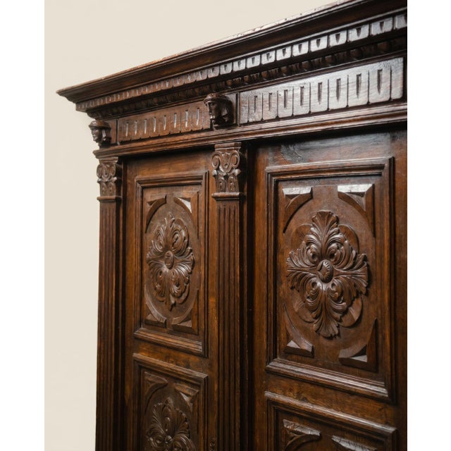 Wood Late 19th Century French Renaissance Revival Carved Walnut Armoire Cabinet For Sale - Image 7 of 8