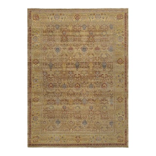 Rug & Kilim’s Agra Style Oriental Rug in Brown and Gold With Floral Patterns For Sale