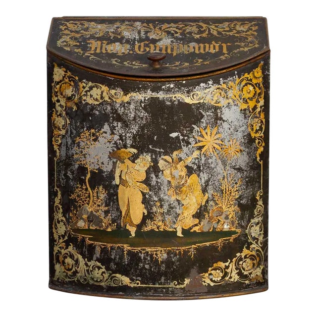 Antique Black & Gilt Chinoserie Drum Canister For Sale