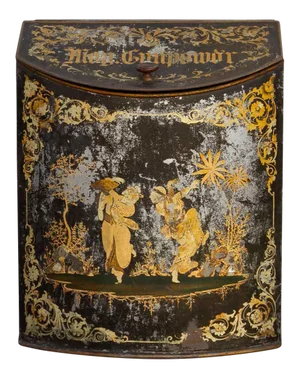 Antique Black & Gilt Chinoserie Drum Canister