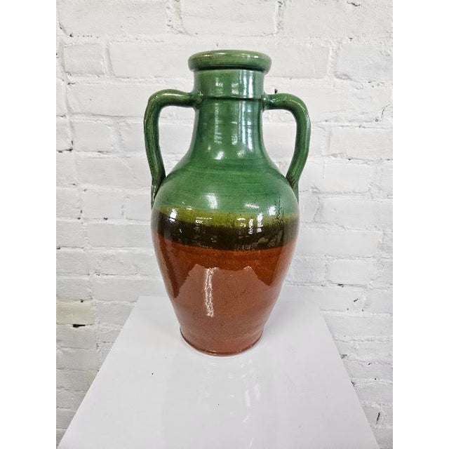 Ceramic Early 20th Century French Glazed Ceramic Amphora Vase – Vibrant Green & Rich Terracotta For Sale - Image 7 of 8