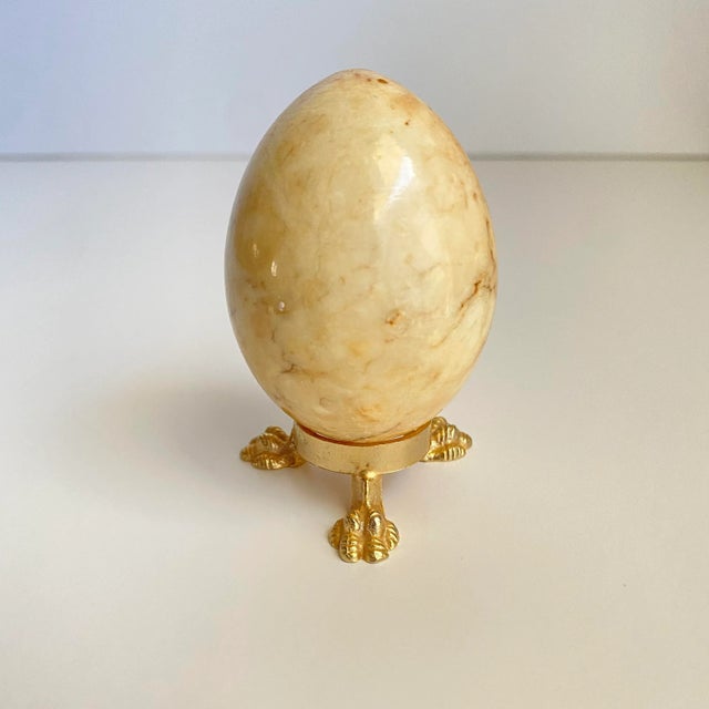 Vintage Petite Alabaster Egg Brass Duck Foot Stand Such a darling little piece, add it to your collection or place it on a...