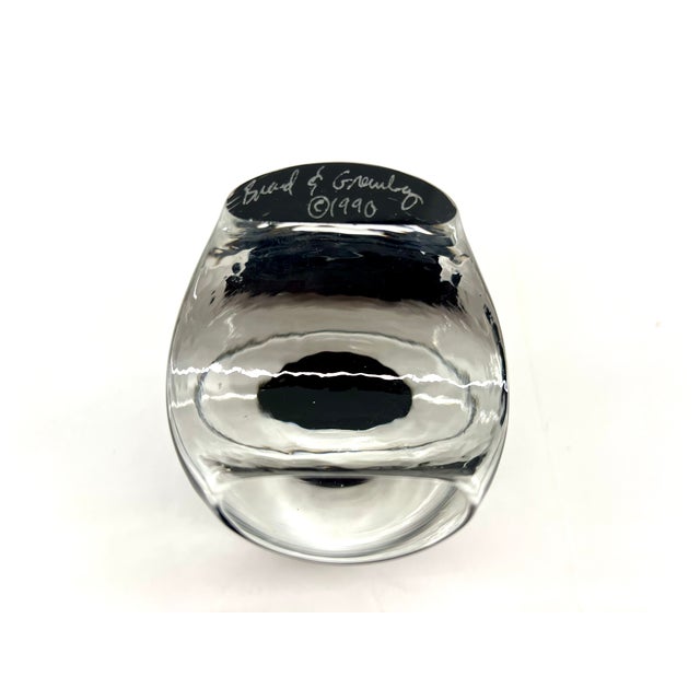 Signed Studio Art Glass Perfume / Scent Bottle – “Brad & Grundy” ©1990 – Minimalist Clear + Black – With Stopper Sleek,...
