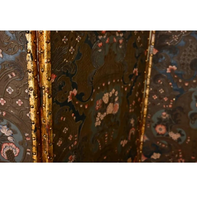 Early 19th Century Spanish 19th Century Tooled & Painted Leather Folding Screen For Sale - Image 5 of 10