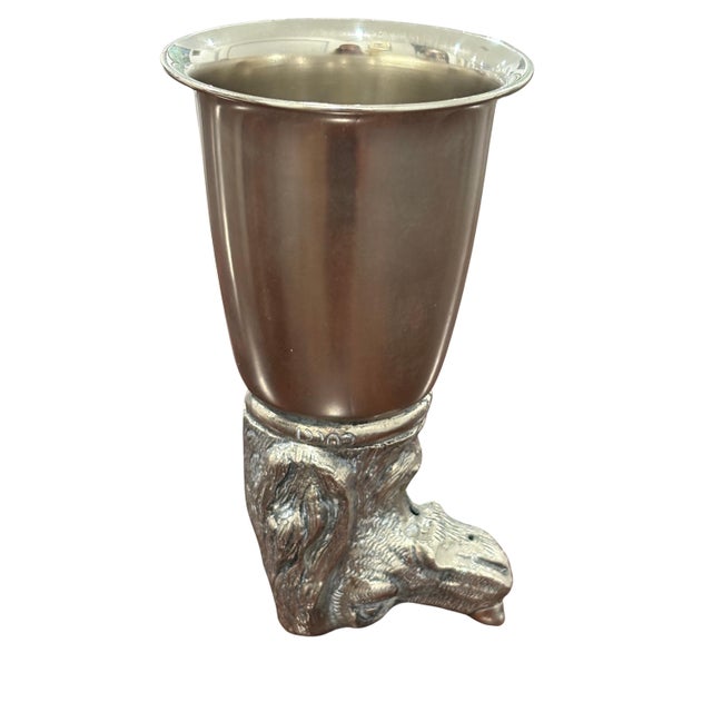distinctive vintage Gucci stirrup cup featuring a beautifully modeled hound dog head with finely rendered fur, facial...