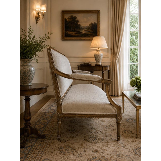 1960s French Louis XVI Style Giltwood Settee With Original Floral Upholstery For Sale - Image 11 of 11