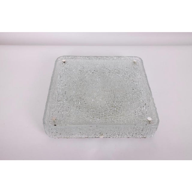 A stunning large square murano ice glass flush mount made by kaiser leuchten in germany during the 1970s. This exquisite...