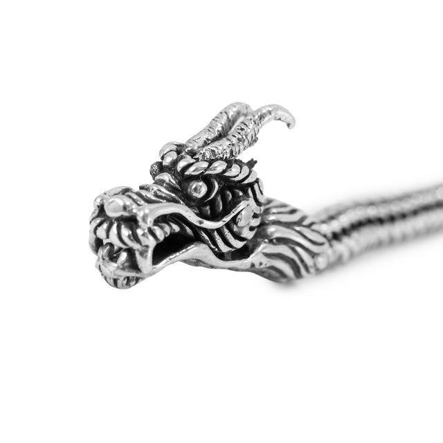 Silver Men’s Vintage Double Dragon Head 925 Sterling Silver Wheat Link Bracelet For Sale - Image 8 of 10