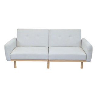 Modern 3-Seat Sofa With Light Wood Base and Cream Upholstery For Sale