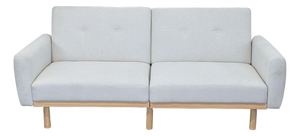 Modern 3-Seat Sofa With Light Wood Base and Cream Upholstery