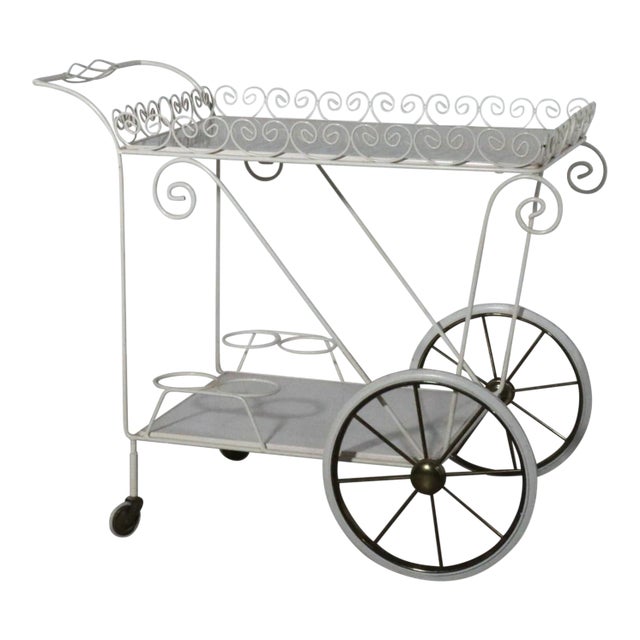 1950's White Metal Serving Trolley Bar Cart, Germany For Sale