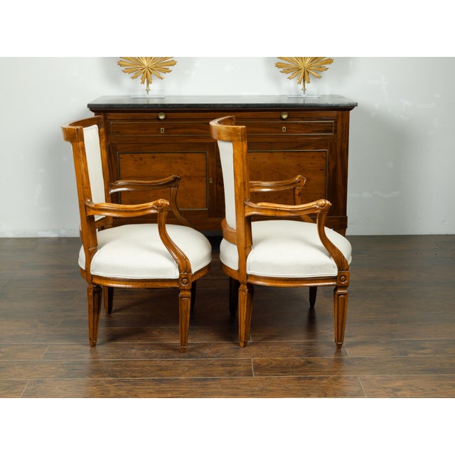 Pair of Italian 1860s Walnut Armchairs with Tapered Legs and New Upholstery For Sale - Image 4 of 9