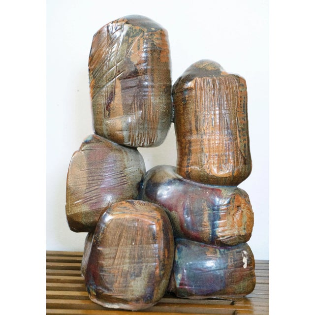 Beautiful Mid-Century-Modern clay sculpture of Man, Woman and Child. Found in California. Unique Rara Avis Design find!